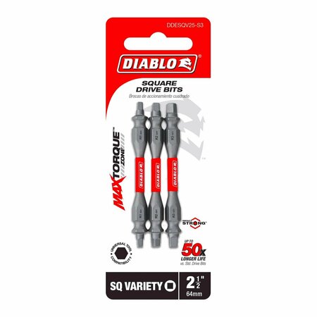 Diablo Square 2-1/2 in. L Double-Ended Screwdriver Bit Set Black Oxide 3 pc DDESQV25-S3